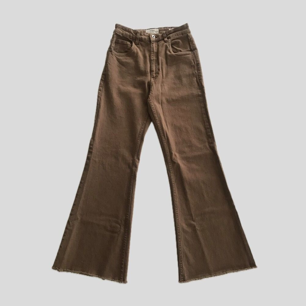 Cotton On Brown Mid Rise Original Flare Bootcut Womens Casual Frayed Hem Jeans 4